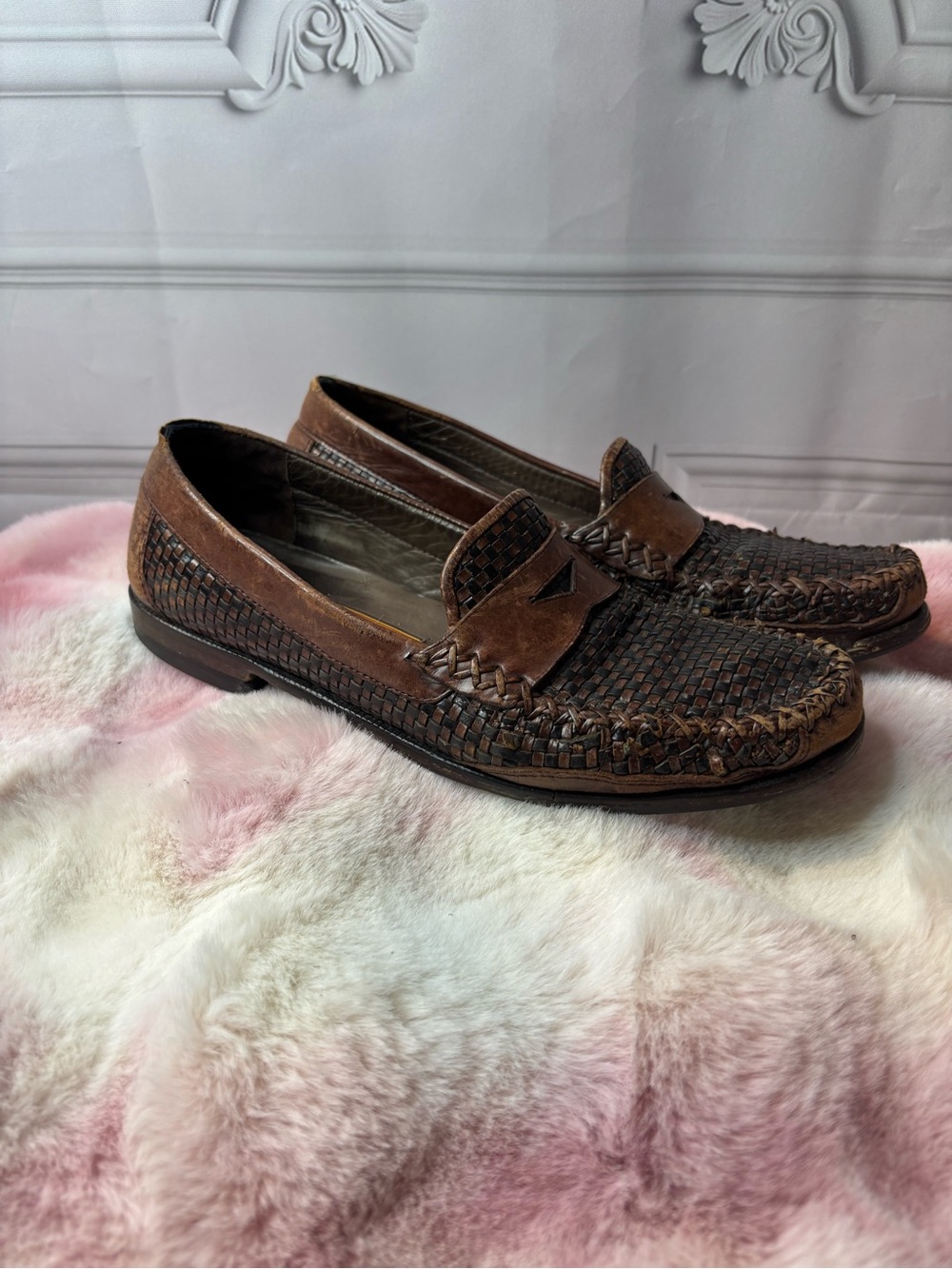 Cole Haan F9439 Brown Woven Leather Slip-On Penny Loafers Women's US 9.5 AA